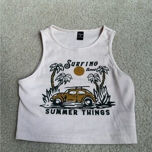 SHEIN Cream Tank Top with Green and Gold Print